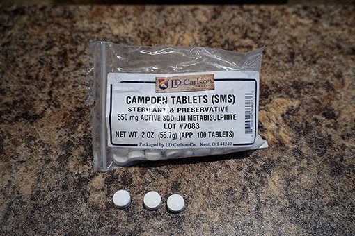 Campden tablets are commonly used to preserve cider a bag of white campden tablets made of potassium metabisulfite