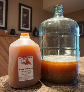 a one gallon jug of fresh pressed apple orchard cider
