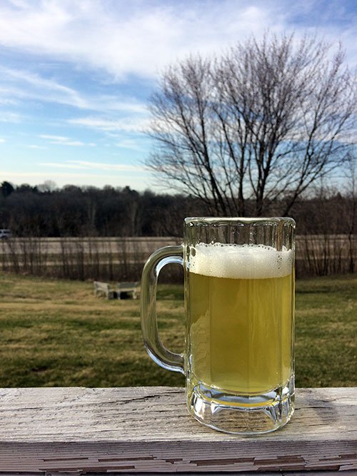 A mug of cider with good carbonation a mug of cider with carbonation causing a white foam on top