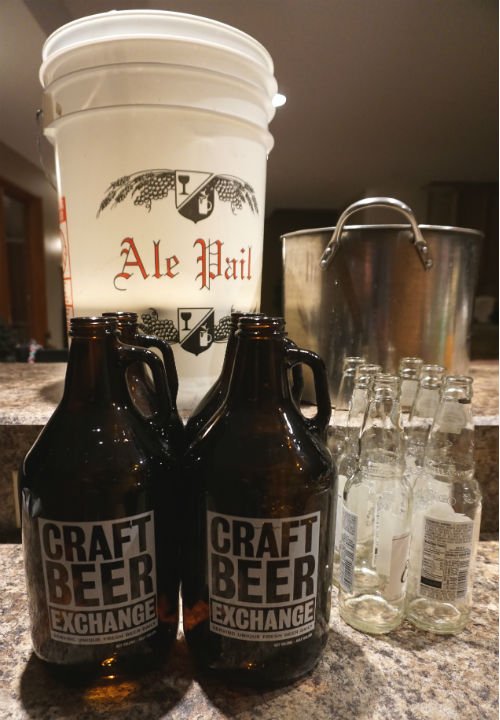 Ale pale fermenter for making cider plastic ale pale and glass bottles for making cider