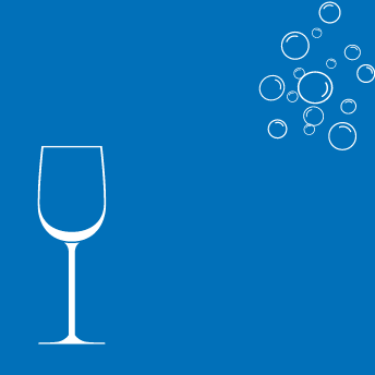 Cider glass with bubbles and blue background