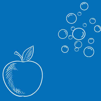 Cider apple with bubbles and blue background